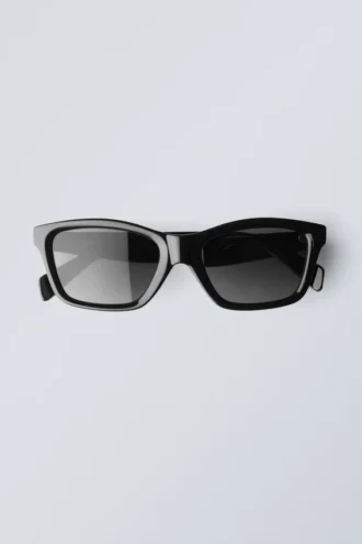Bold Rectangular Sunglasses – Black – Black Lenses