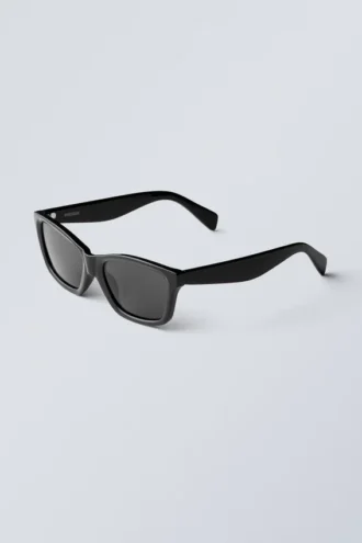 Bold Rectangular Sunglasses – Black – Black Lenses