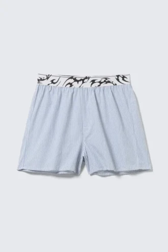 Boxer Pyjama Shorts – White – Blue Stripes