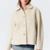 Boxy Button-Up Wool-Blend Jacket – Dusty Cream