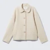 Boxy Button-Up Wool-Blend Jacket – Dusty Cream