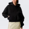 Boxy Cotton Fleece Hoodie – Black
