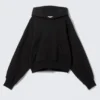Boxy Cotton Fleece Hoodie – Black