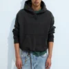 Boxy Cotton Fleece Hoodie – Washed Black Boxy Cotton Fleece Hoodie – Washed Black