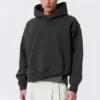 Boxy Cotton Fleece Hoodie – Washed Black Boxy Cotton Fleece Hoodie – Washed Black