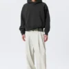 Boxy Cotton Fleece Hoodie – Washed Black Boxy Cotton Fleece Hoodie – Washed Black