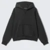 Boxy Cotton Fleece Hoodie – Washed Black Boxy Cotton Fleece Hoodie – Washed Black
