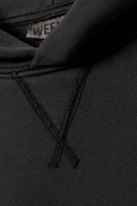 Boxy Cotton Fleece Hoodie – Washed Black Boxy Cotton Fleece Hoodie – Washed Black