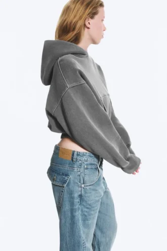 Boxy Cotton Fleece Hoodie – Washed Dark Grey