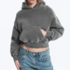 Boxy Cotton Fleece Hoodie – Washed Dark Grey