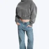 Boxy Cotton Fleece Hoodie – Washed Dark Grey
