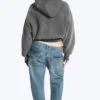 Boxy Cotton Fleece Hoodie – Washed Dark Grey