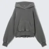 Boxy Cotton Fleece Hoodie – Washed Dark Grey