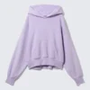 Boxy Cotton Fleece Hoodie – Washed Light Purple
