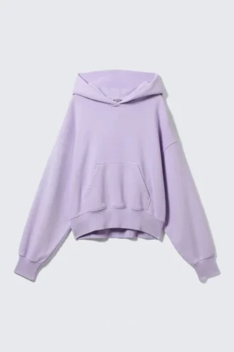 Boxy Cotton Fleece Hoodie – Washed Light Purple