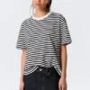 Boxy Cotton T-Shirt – Black & White Stripes