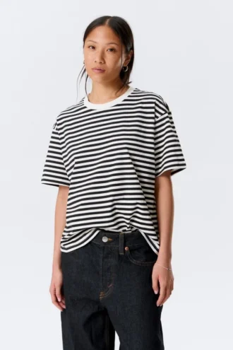 Boxy Cotton T-Shirt – Black & White Stripes