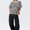 Boxy Cotton T-Shirt – Black & White Stripes