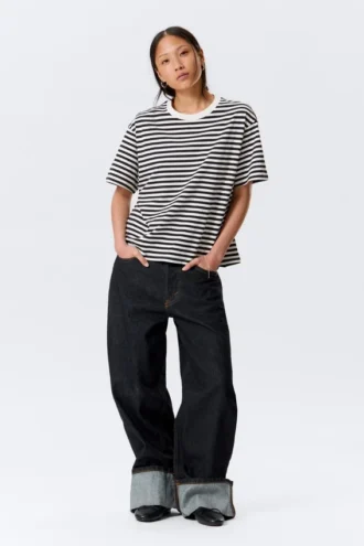 Boxy Cotton T-Shirt – Black & White Stripes