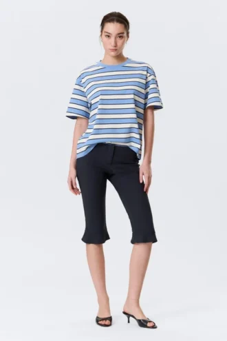 Boxy Cotton T-Shirt – Blue & White Stripe