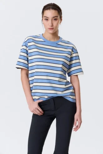 Boxy Cotton T-Shirt – Blue & White Stripe