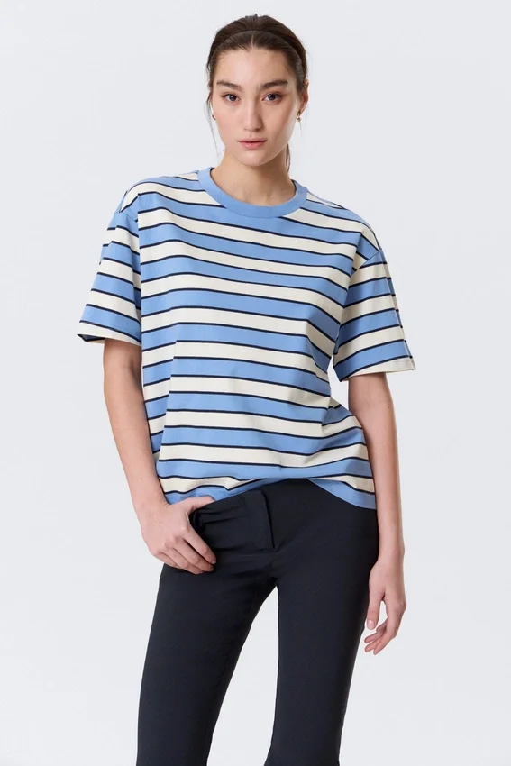 Boxy Cotton T-Shirt – Blue & White Stripe Boxy Cotton T-Shirt – Blue & White Stripe