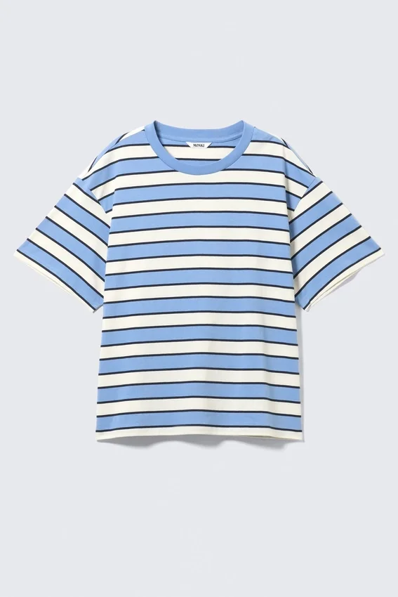 Boxy Cotton T-Shirt – Blue & White Stripe Boxy Cotton T-Shirt – Blue & White Stripe