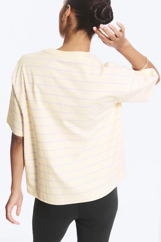 Boxy Cotton T-Shirt – Light Beige – Lilac Stripe Boxy Cotton T-Shirt – Light Beige – Lilac Stripe