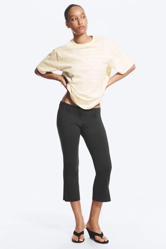 Boxy Cotton T-Shirt – Light Beige – Lilac Stripe Boxy Cotton T-Shirt – Light Beige – Lilac Stripe