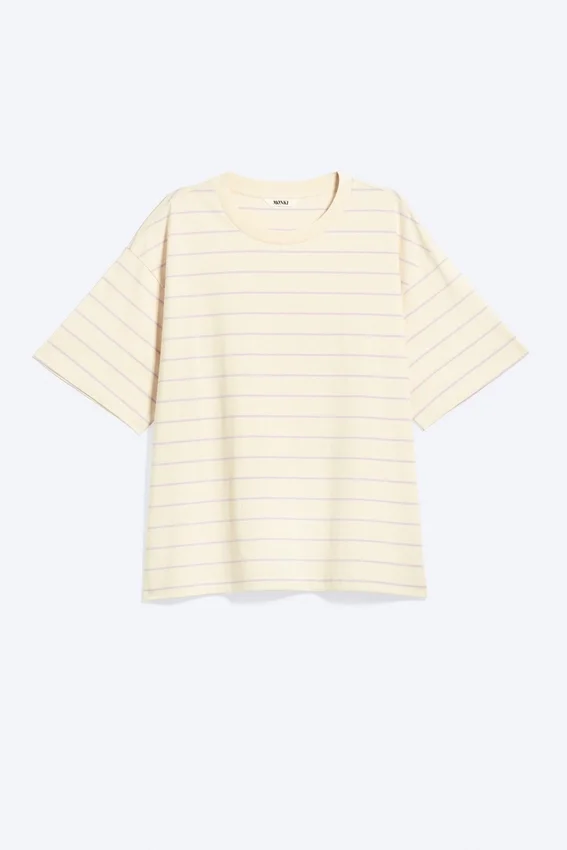 Boxy Cotton T-Shirt – Light Beige – Lilac Stripe Boxy Cotton T-Shirt – Light Beige – Lilac Stripe