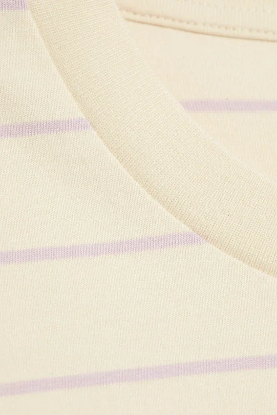 Boxy Cotton T-Shirt – Light Beige – Lilac Stripe Boxy Cotton T-Shirt – Light Beige – Lilac Stripe