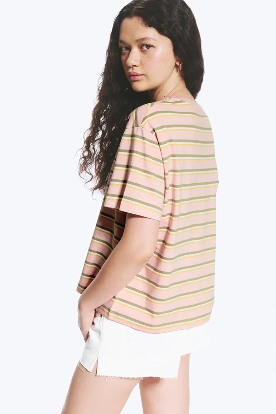 Boxy Cotton T-Shirt – Pink/Khaki Stripe Boxy Cotton T-Shirt – Pink/Khaki Stripe
