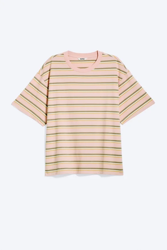 Boxy Cotton T-Shirt – Pink/Khaki Stripe Boxy Cotton T-Shirt – Pink/Khaki Stripe