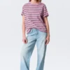 Boxy Cotton T-Shirt – Striped Pink