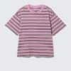 Boxy Cotton T-Shirt – Striped Pink