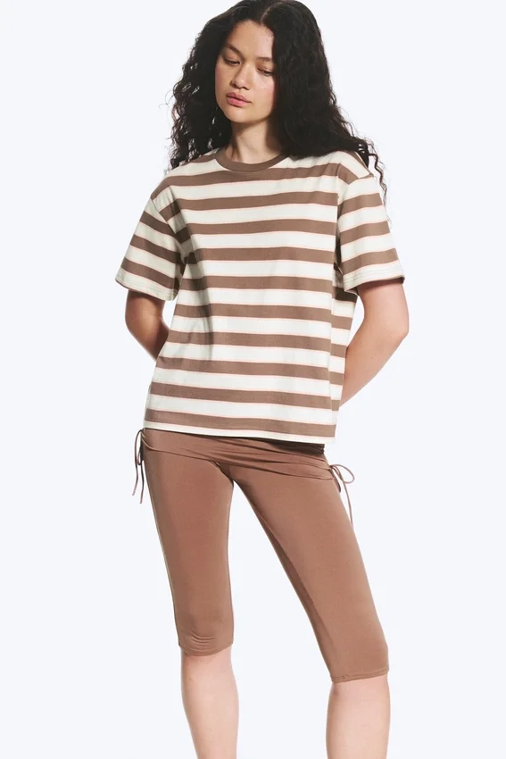 Boxy Cotton T-Shirt – White/Brown/Peach Stripe Boxy Cotton T-Shirt – White/Brown/Peach Stripe