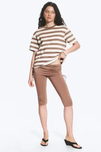 Boxy Cotton T-Shirt – White/Brown/Peach Stripe