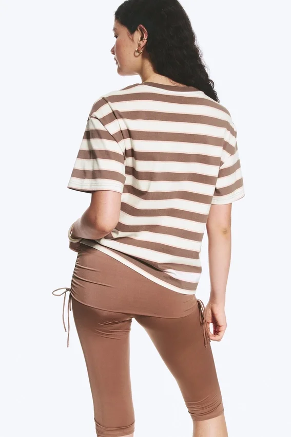 Boxy Cotton T-Shirt – White/Brown/Peach Stripe Boxy Cotton T-Shirt – White/Brown/Peach Stripe