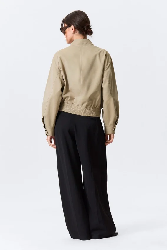 Boxy Cotton Zip Jacket – Beige Boxy Cotton Zip Jacket – Beige