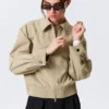 Boxy Cotton Zip Jacket – Beige Boxy Cotton Zip Jacket – Beige