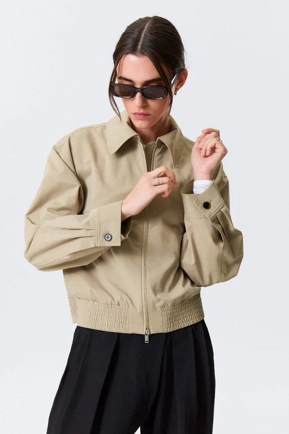 Boxy Cotton Zip Jacket – Beige Boxy Cotton Zip Jacket – Beige