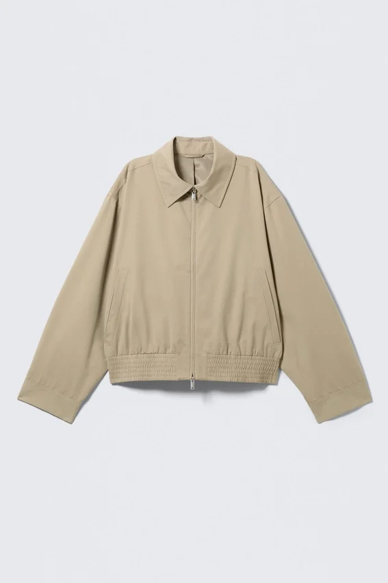 Boxy Cotton Zip Jacket – Beige Boxy Cotton Zip Jacket – Beige