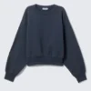 Boxy Cropped Cotton Sweatshirt – Dark Blue Boxy Cropped Cotton Sweatshirt – Dark Blue
