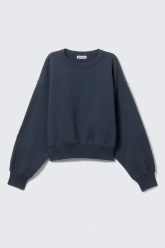 Boxy Cropped Cotton Sweatshirt – Dark Blue