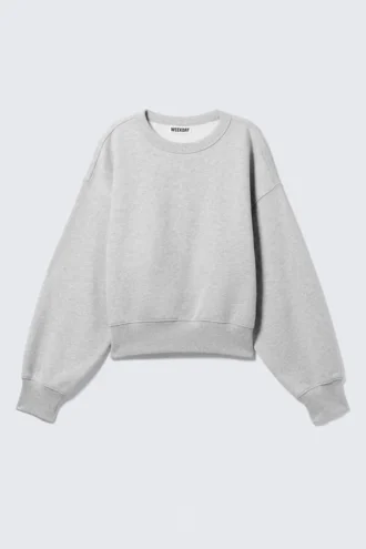 Boxy Cropped Cotton Sweatshirt – Grey Melange