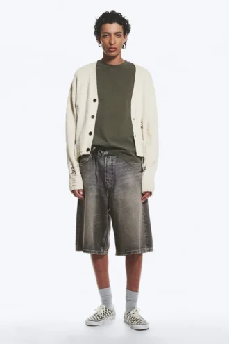 Boxy Distressed Knitted Cardigan – Beige