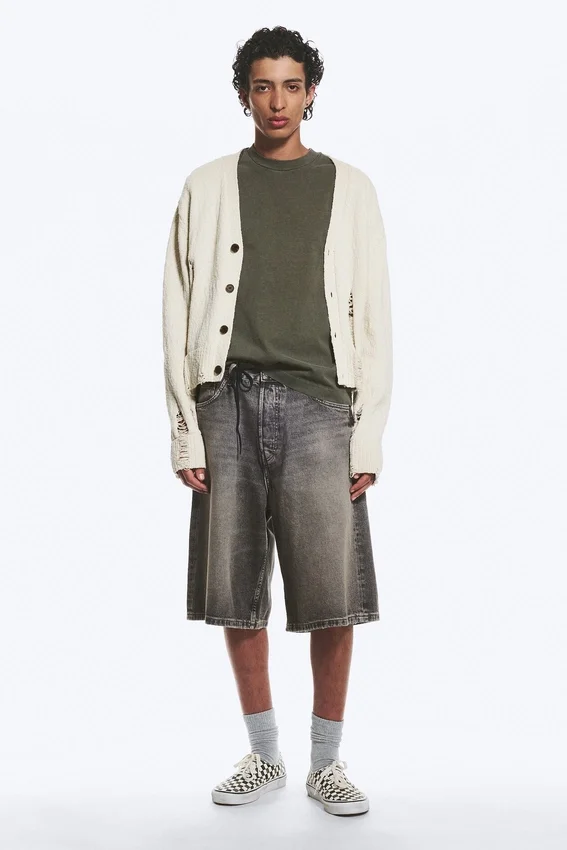 Boxy Distressed Knitted Cardigan – Beige Boxy Distressed Knitted Cardigan – Beige