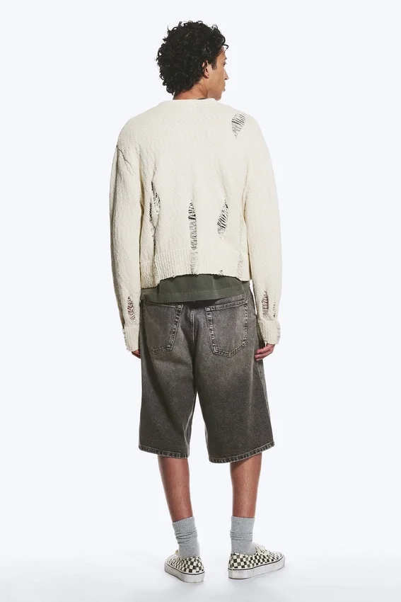 Boxy Distressed Knitted Cardigan – Beige Boxy Distressed Knitted Cardigan – Beige