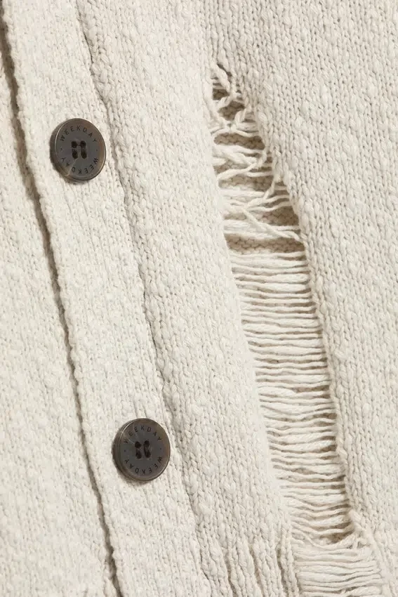 Boxy Distressed Knitted Cardigan – Beige Boxy Distressed Knitted Cardigan – Beige