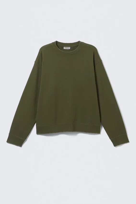 Boxy Distressed Sweatshirt – Dark Green Boxy Distressed Sweatshirt – Dark Green